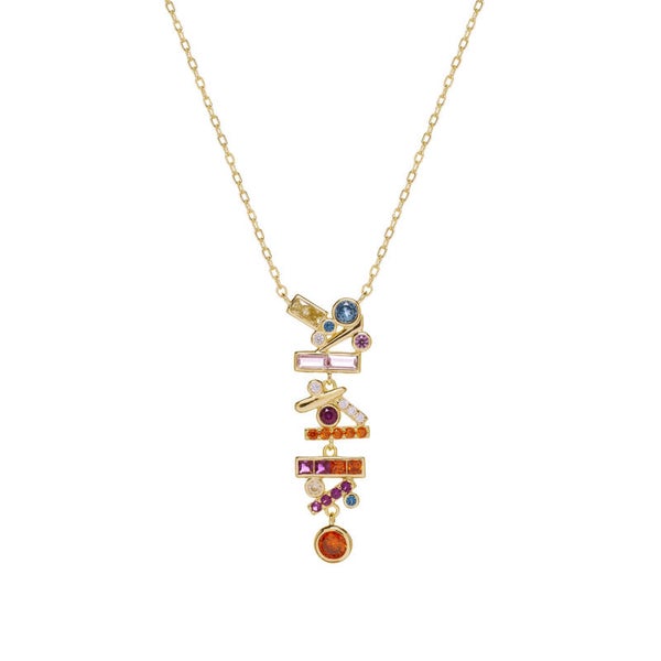 Vergulde ketting geometrische ladder met kleursteen