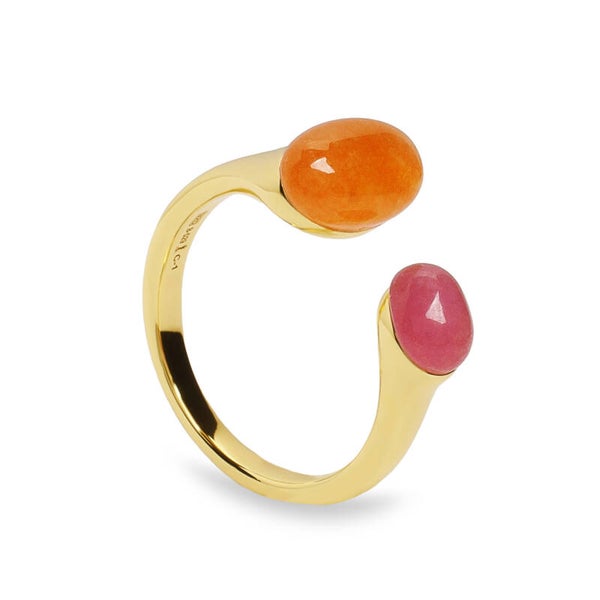Vergulde ring met roze en oranje kleurstenen
