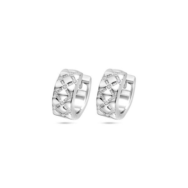 Zilveren klapoorringen met gekruist patroon en zirconia's