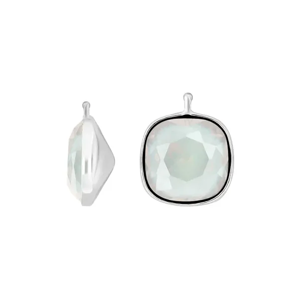 Zilveren gezette vierkante oorhangers parelmoer wit