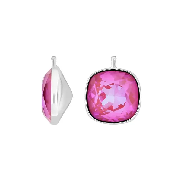 Zilveren gezette vierkante oorhangers roze