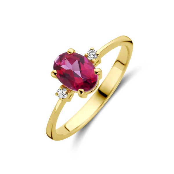 ring trilogie roze topaas en diamant 0.04ct