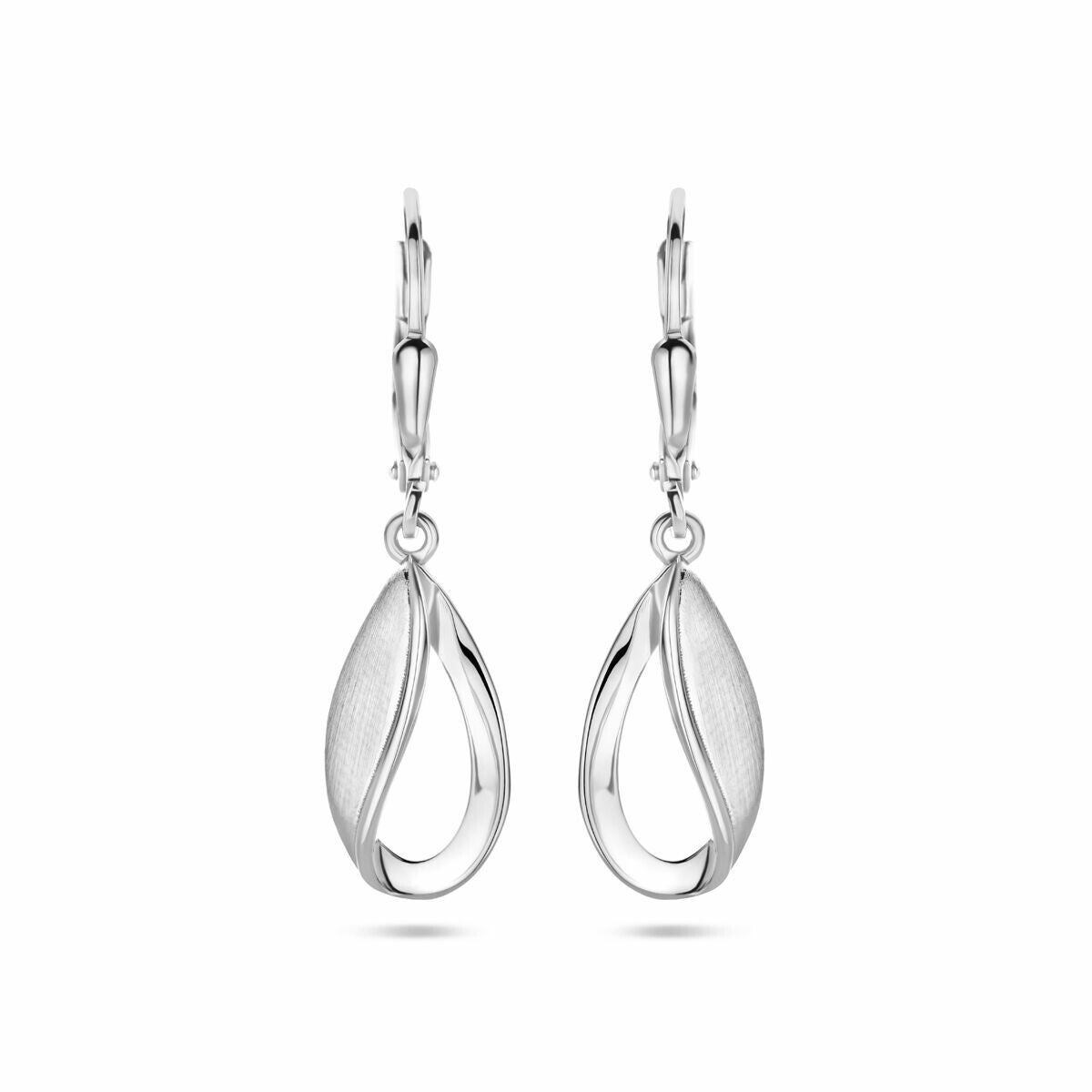 Zilveren druppel oorhangers met gematte zijkant