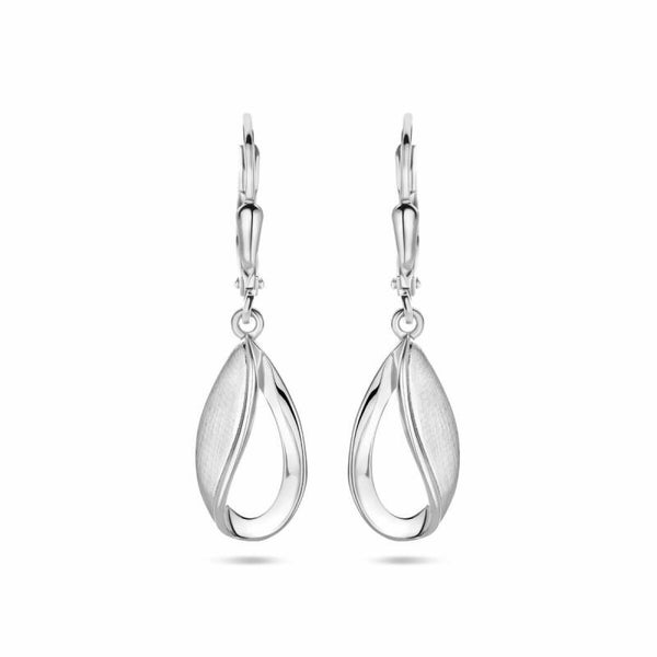 Zilveren druppel oorhangers met gematte zijkant