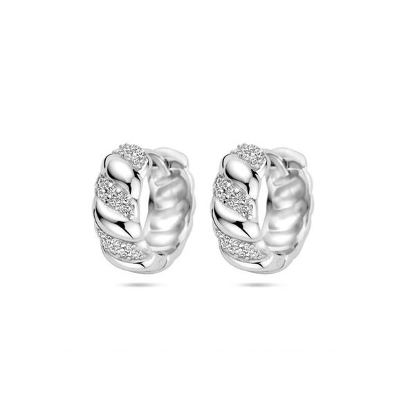 Zilveren bol gedraaide klapoorringen met zirconia's