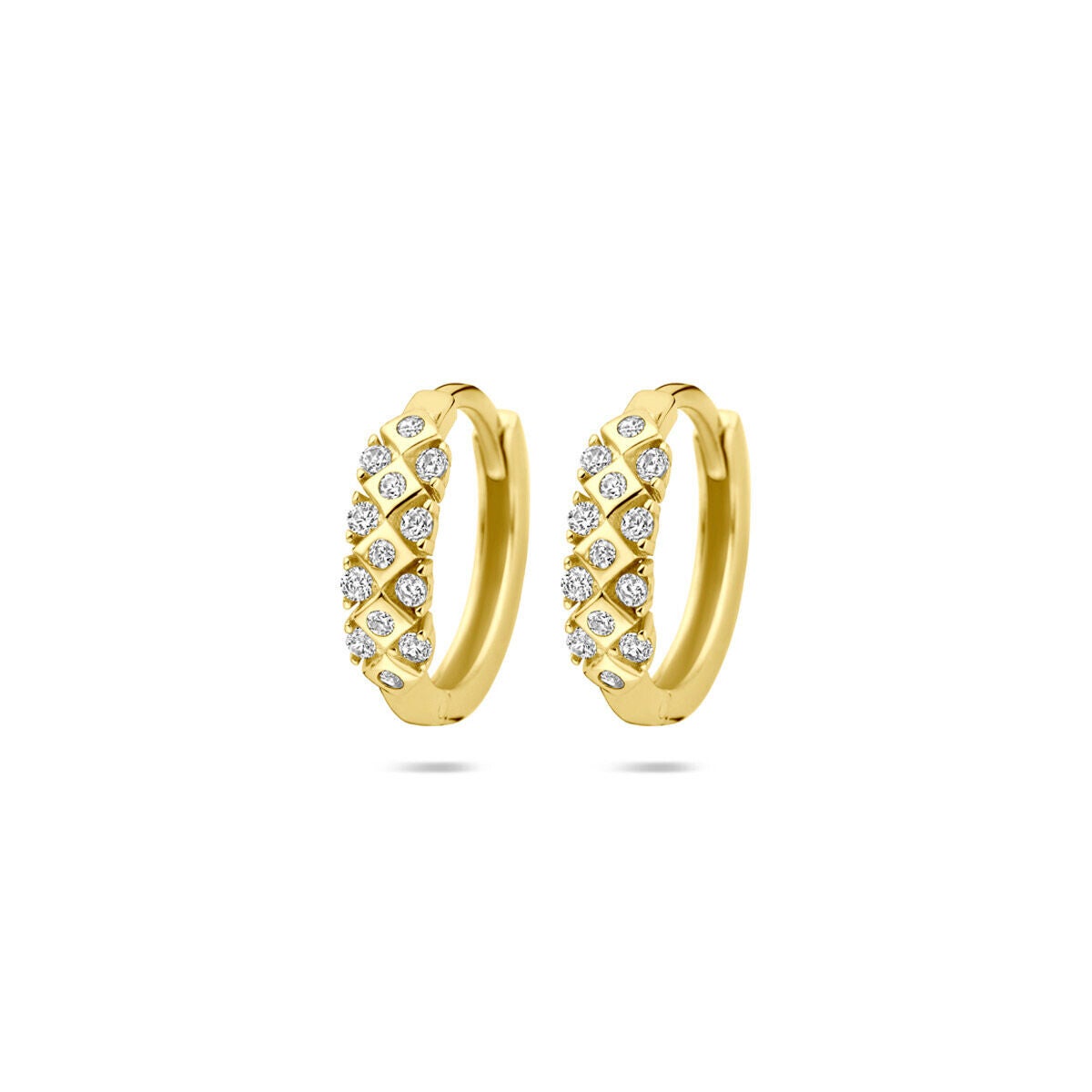Gouden oorringen ruitjes met zirconia