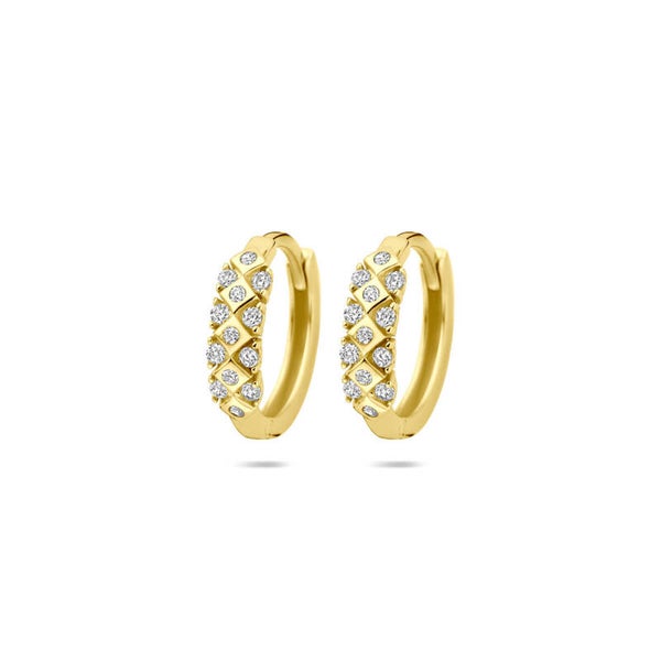 Gouden oorringen ruitjes met zirconia