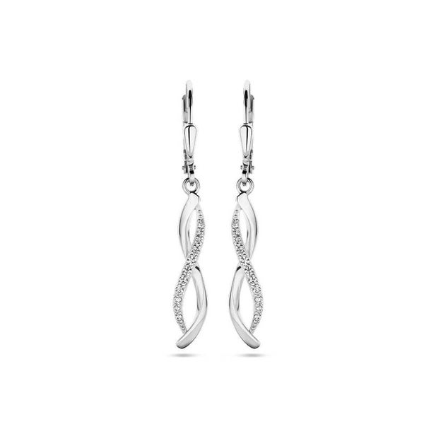 Zilveren wokkel oorhangers met zirconia's