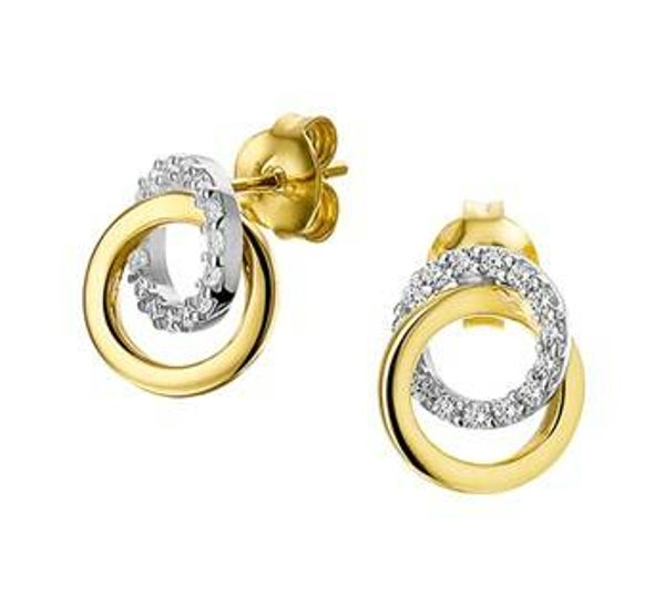Moderne bi-color gouden oorknoppen met zirkonia's