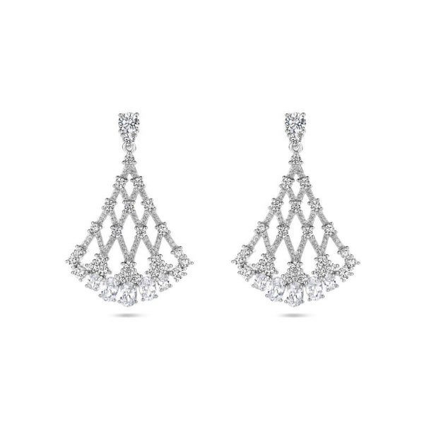 Zilveren waaier oorhangers met zirconia's