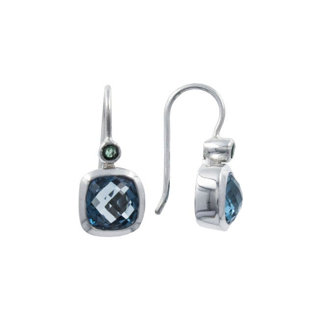 Zilveren oorhangers Londen Blue Topaas en Smaragd