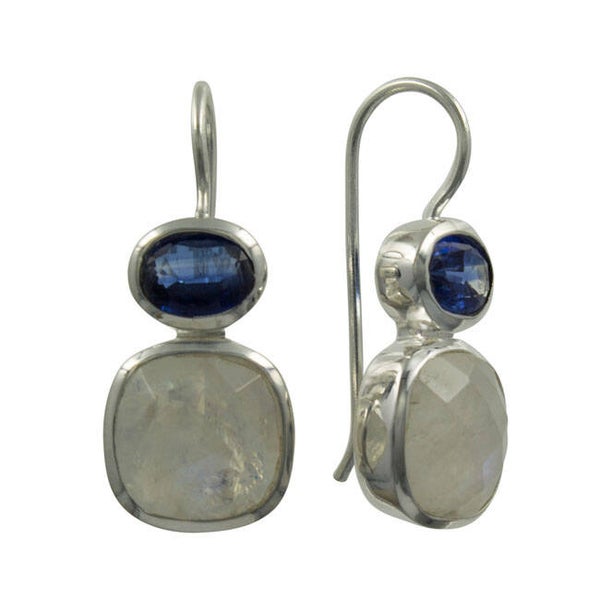 Zilveren oorhangers met Maansteen en Kyaniet