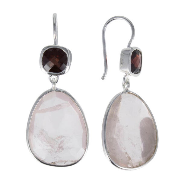 Zilveren oorhangers druppel met Rozenquartz en Rodoniet