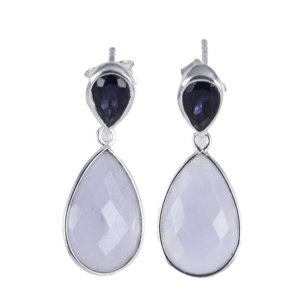 Zilveren oorknoppen Bluelace Agaat en Kyaniet