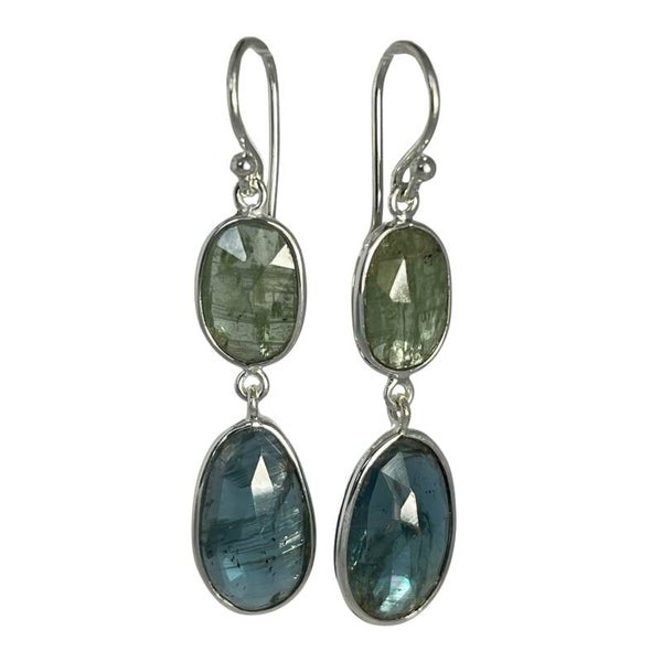 Zilveren oorhanger met Mint en Teal Kyaniet