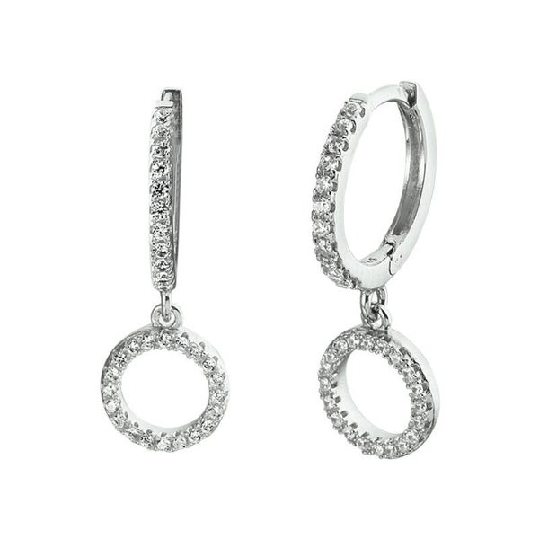 Zilveren klapoorringen met open ronde hanger en zirconia's