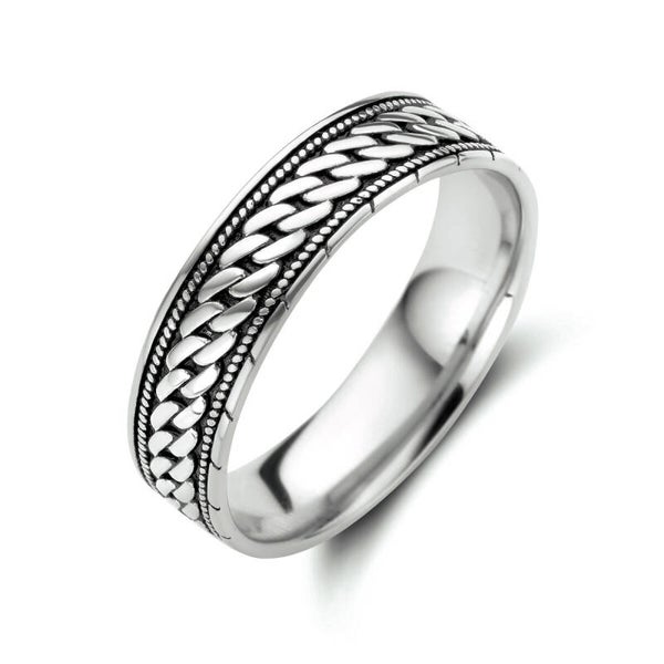 Zilveren ring gourmet patroon