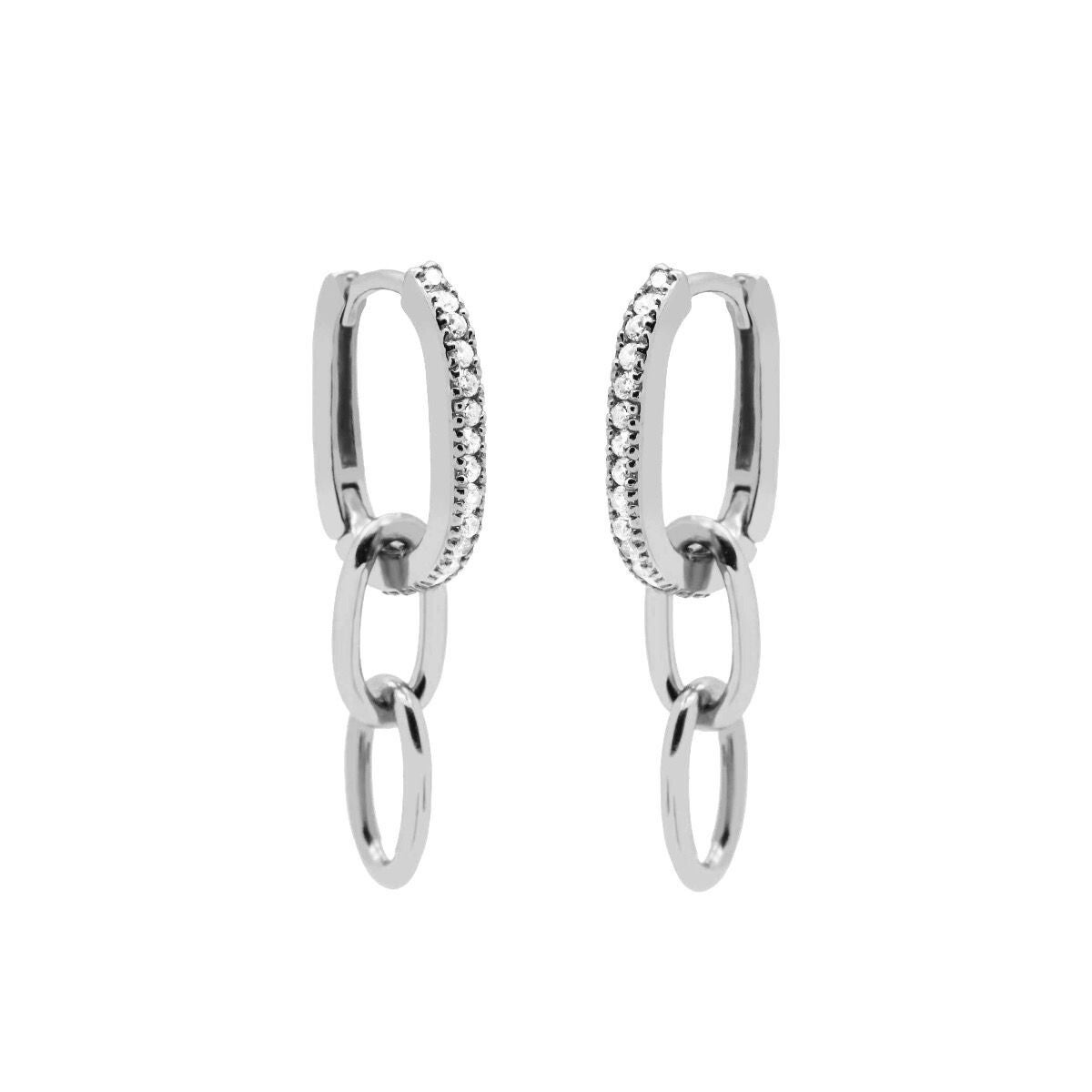 Plain Hinged Hoops Dangling Zirconia Square Silver 12MM