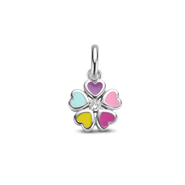 Zilveren hanger bloem pastel kleuren met zirconia