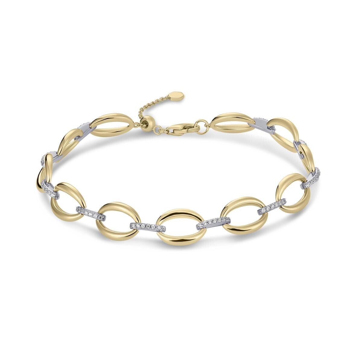 Vergulde bicolor armband met ovalen schakels en zirconia