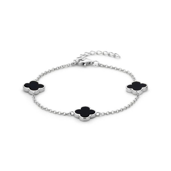 armband klavertjes onyx 16 + 3 cm