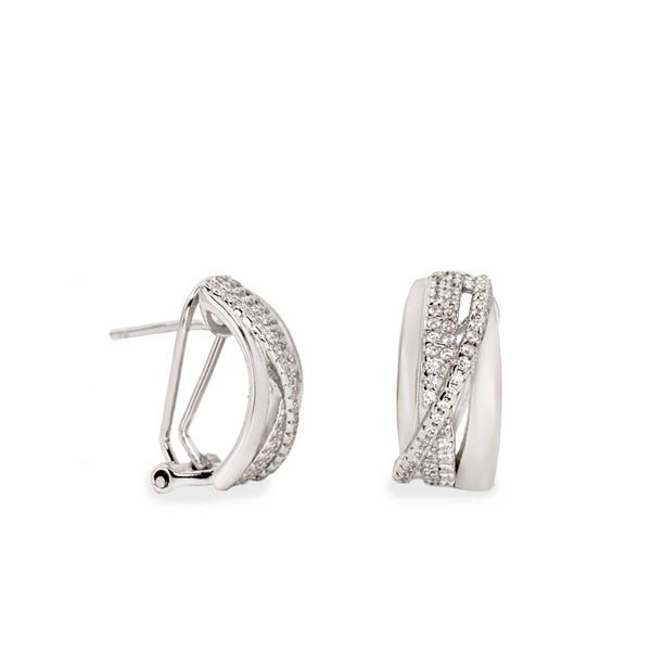 Elegante zilveren oorbellen met klap systeem en zirconia's