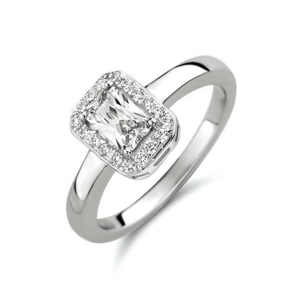 Zilveren ring met vierkante vorm en zirconia's
