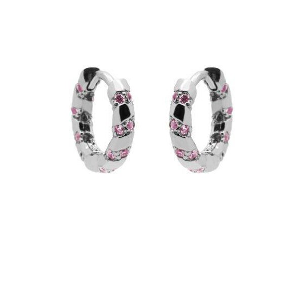 Zilveren oorringen Pink Twist