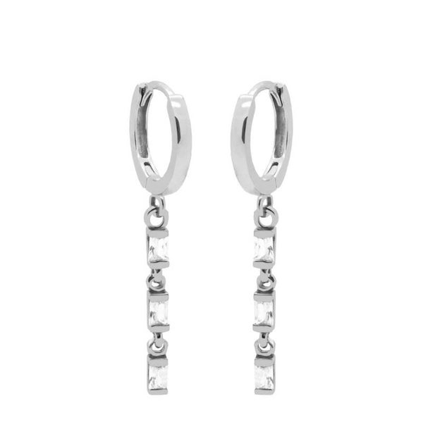 Hinged Hoops Triple Dangling Baguette Silver
