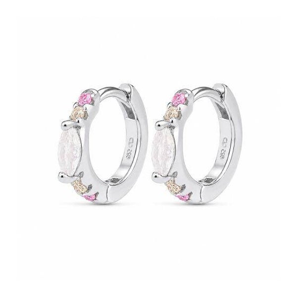 Zilveren oorringen Oval Zirconia Dots Opal