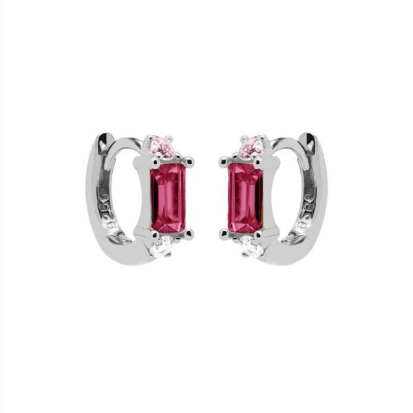 Plain Hinged Hoops Classic Ruby Red Silver 12MM