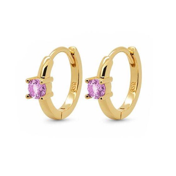 Vergulde oorringen Single Solid Pink Zirconia