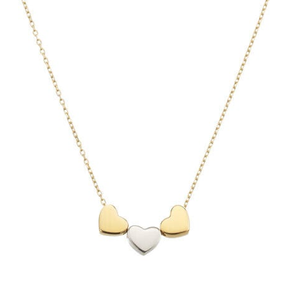 Gouden ketting trio hartjes in bicolor
