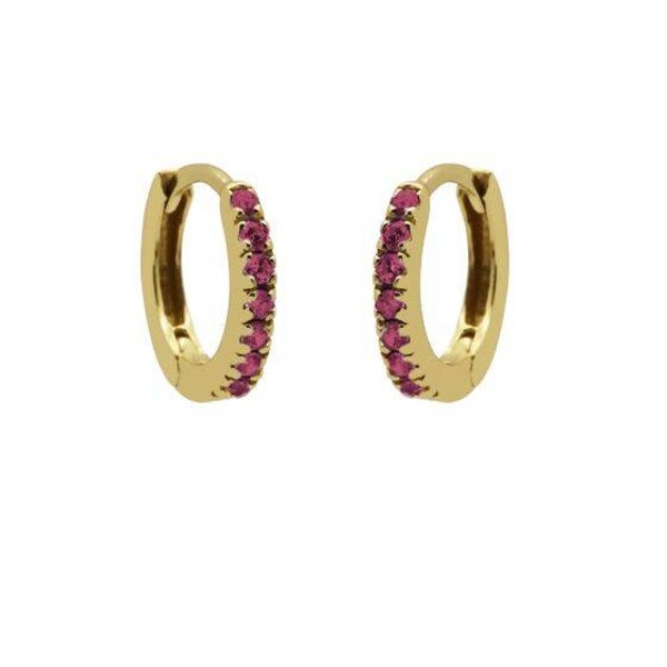 Vergulde oorringen Round Ruby Red
