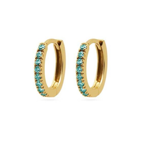 Vergulde oorringen Round Teal Blue
