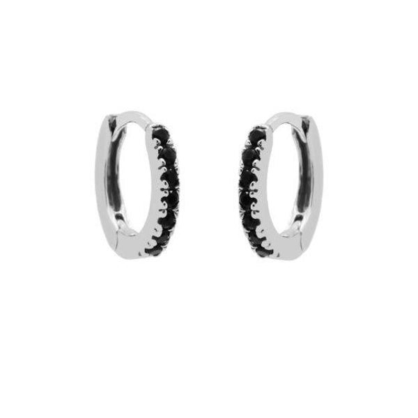 Zilveren oorringen Hoops Round Black