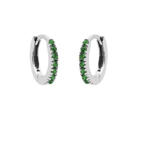 Zilveren oorringen Round Emerald Green