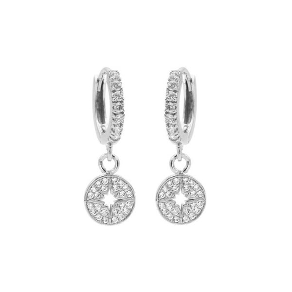 Zirconia Hinged Hoops Symbols Morningstar Disc Silver