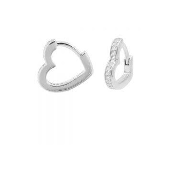 Plain Zirconia Hinged Hoops Heart Silver