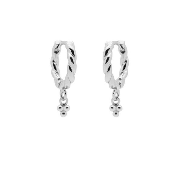 Hinged Twisted Hoops Symbols Triple Dots Silver