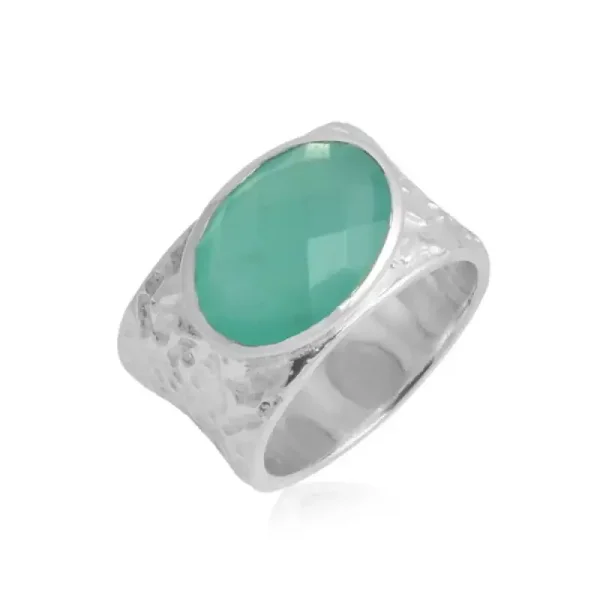 Zilveren brede ring Chalcedoon