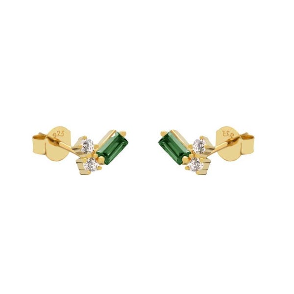 Karma Zirconia Symbols Duo Baguette EMERALD GREEN Goldplated