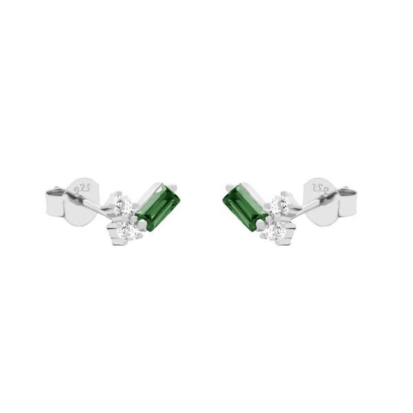 Karma Zirconia Symbols Duo Baguette EMERALD GREEN Silver