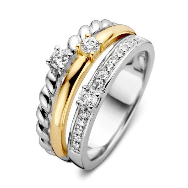 Excellent Jewelry 3 ringen in 1 zilver met echt goud, zirconia