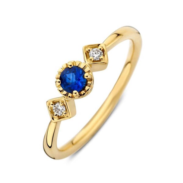 Ring geelgoud briljant en saffier