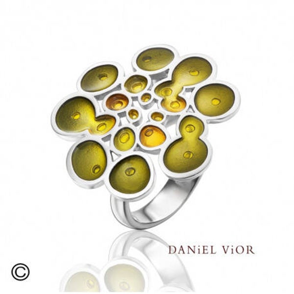 Rusc ring groen/geel emaille