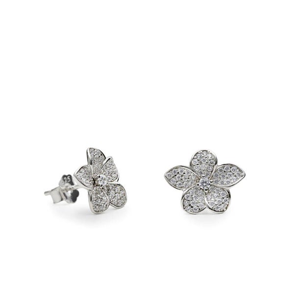 Zilveren bloemen oorbellen met zirconia's