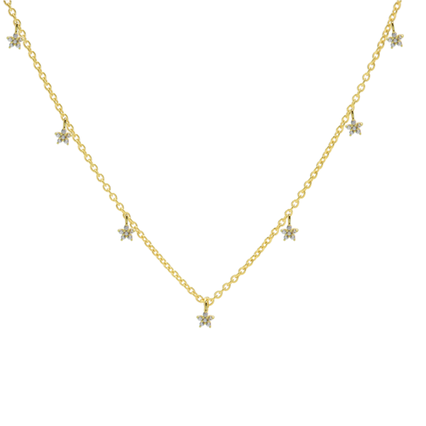 Karma ketting goldplated met zirkonia bloempjes.