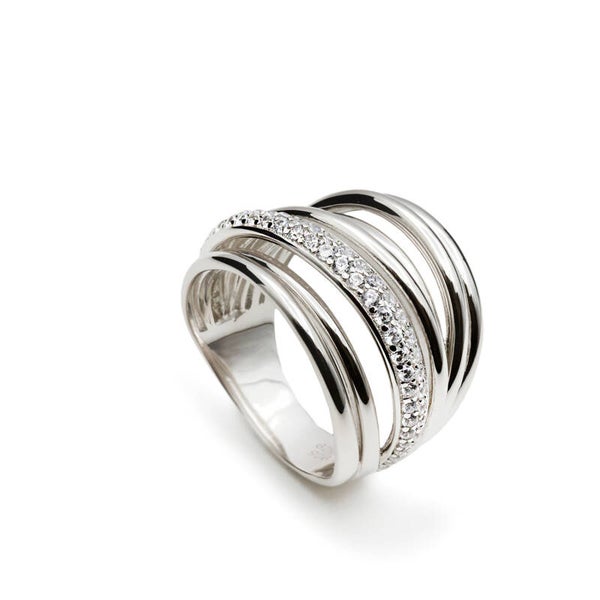 Brede zilveren ring met zirconia's