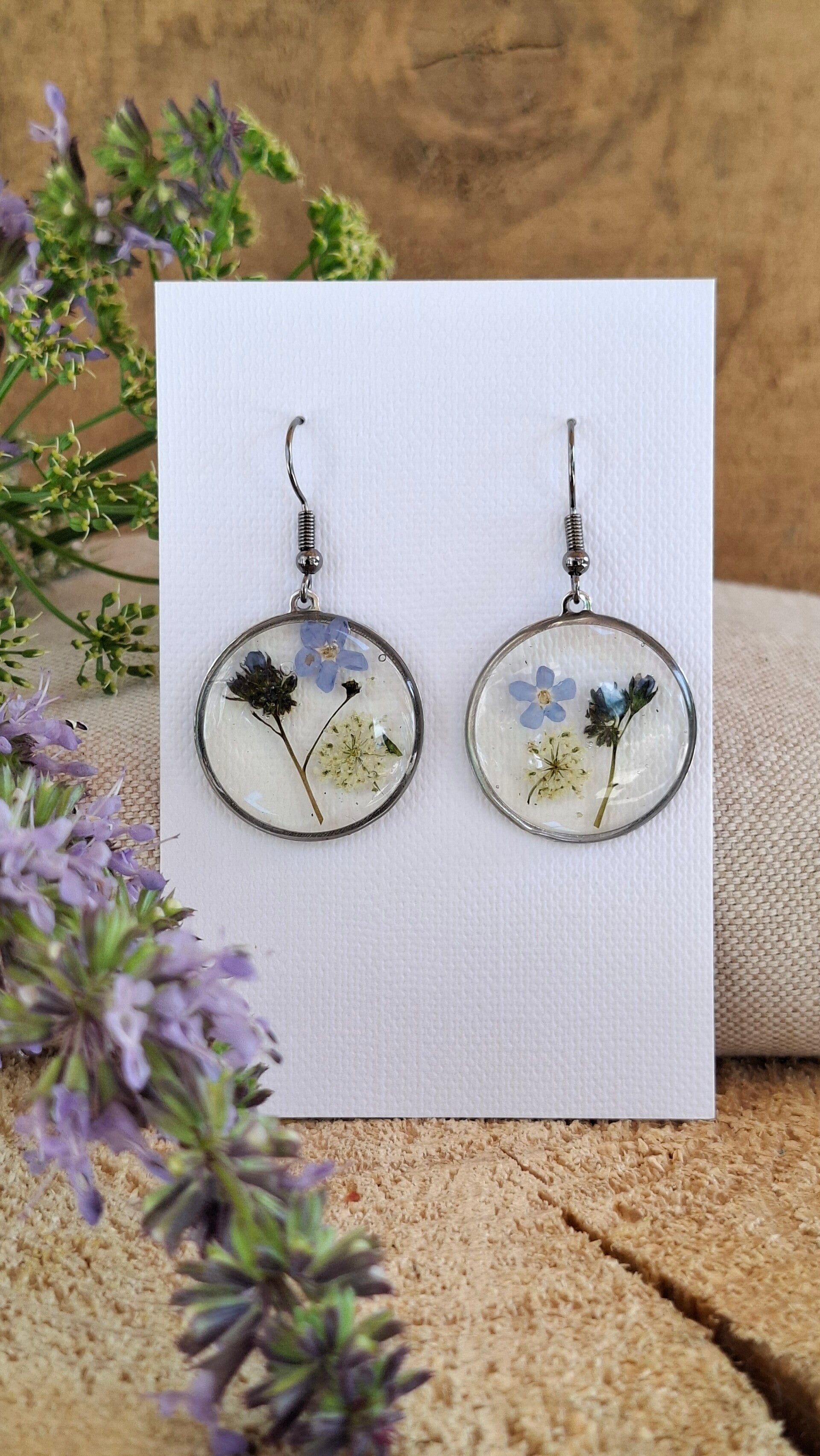 Boucles d'oreilles Myosotis & Daucus